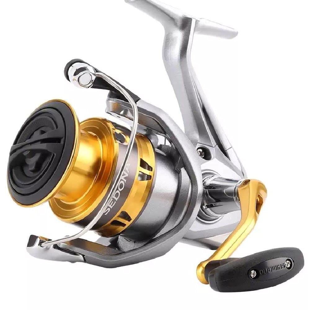 Shimano Sedona spinning reel front view with flat spool for smoother line lay.