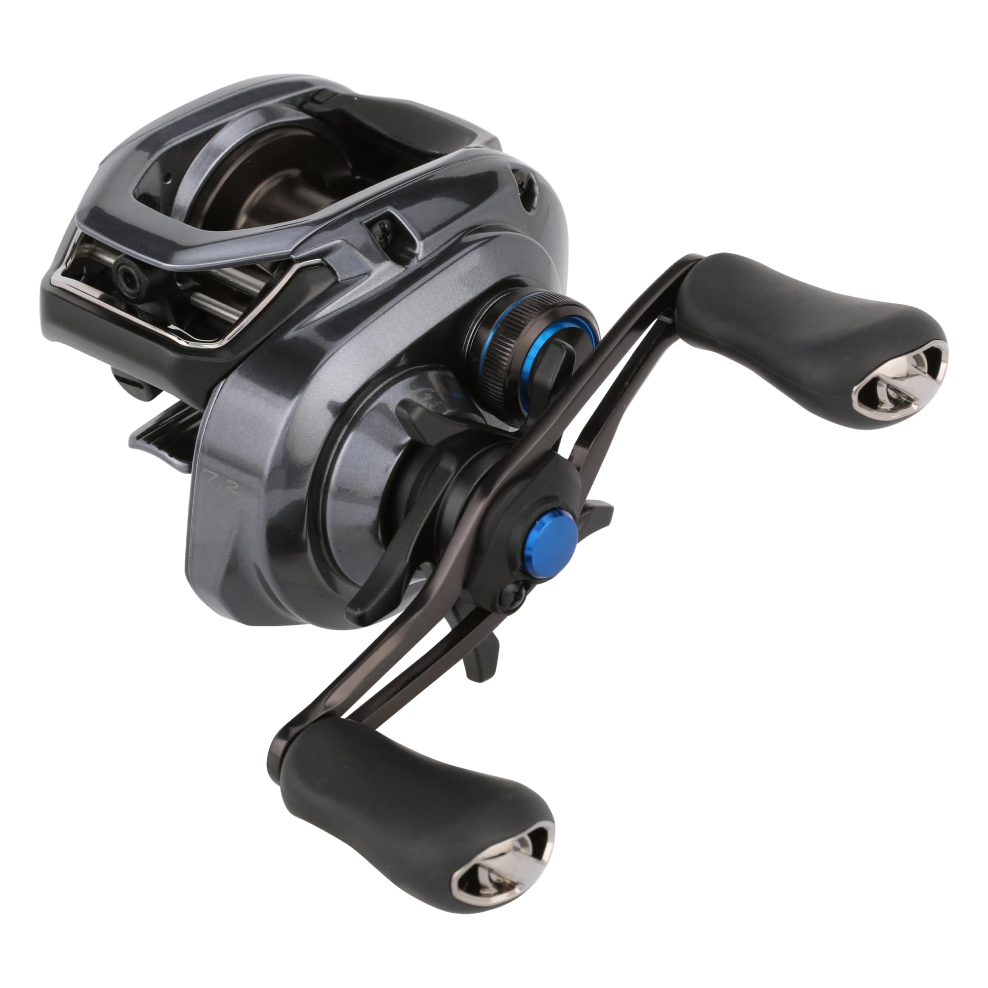 Shimano SLX71HGA reel close-up highlights robust HAGANE body for long-lasting use.