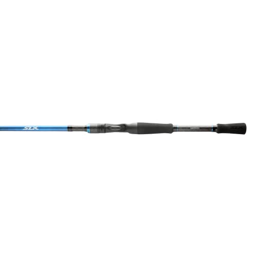 Shimano SLXSX69MA rod in hand for versatile freshwater bass setup.