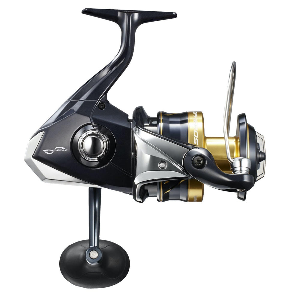 Shimano SPHEROS SW A 18000HG reel in hand showing sturdy gearing for big-game pursuits