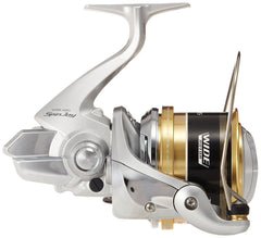 SHIMANO 15 Super Aero reel side view shows balanced form for smooth operation.