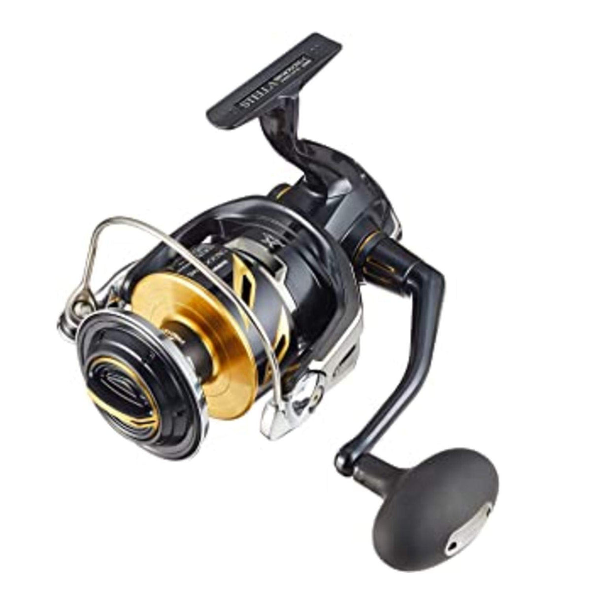 Shimano Stella SW 14000XG front view shows rugged saltwater construction for heavy-duty casting.
