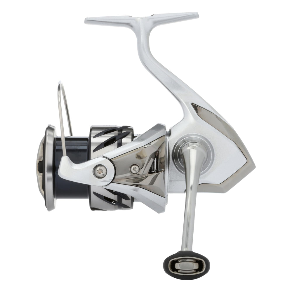 Shimano STRADIC ST2500HGFM reel side view showing durable construction for all-day fishing.