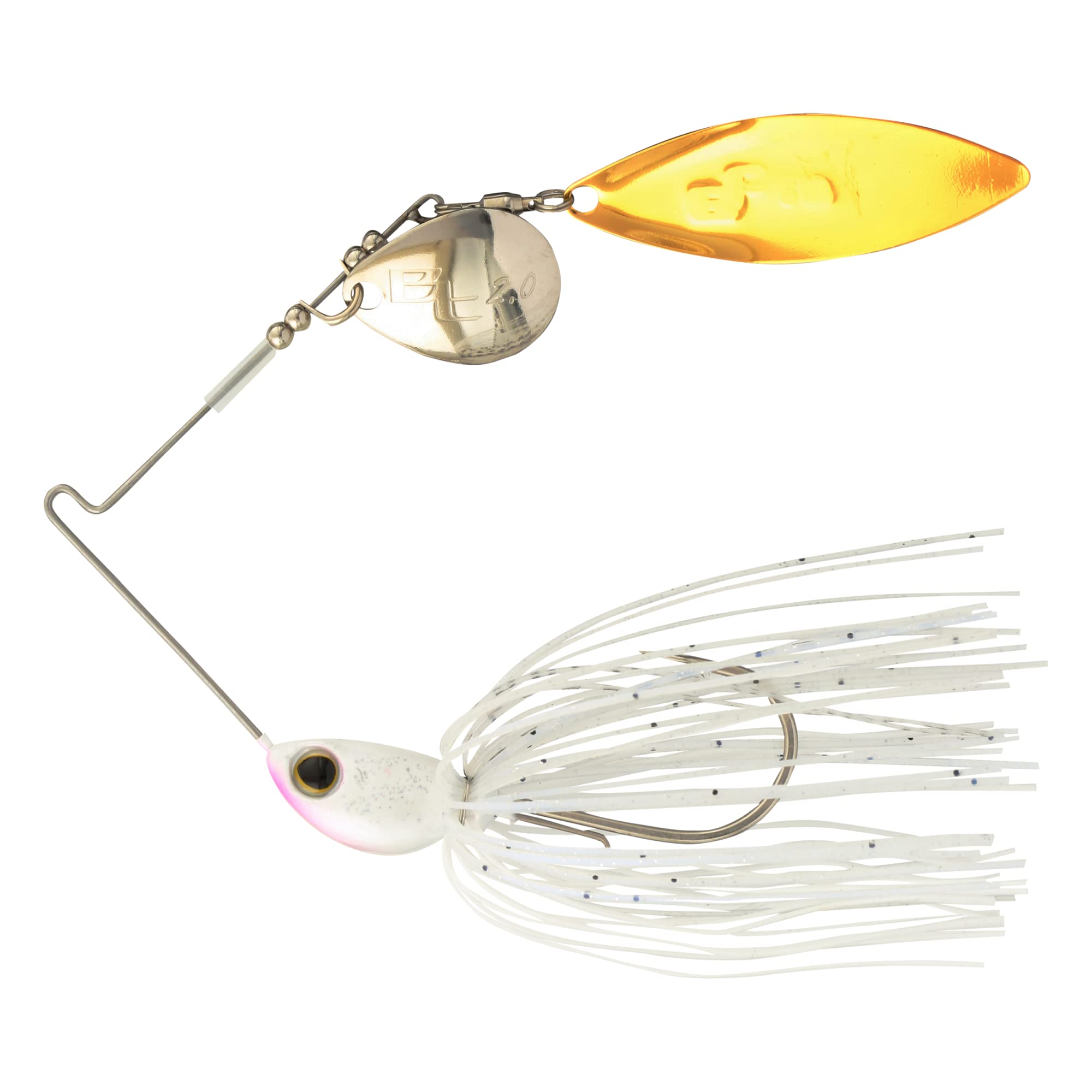 SHIMANO Swagy Strong TW spinnerbait white body shows balanced action for long casts.