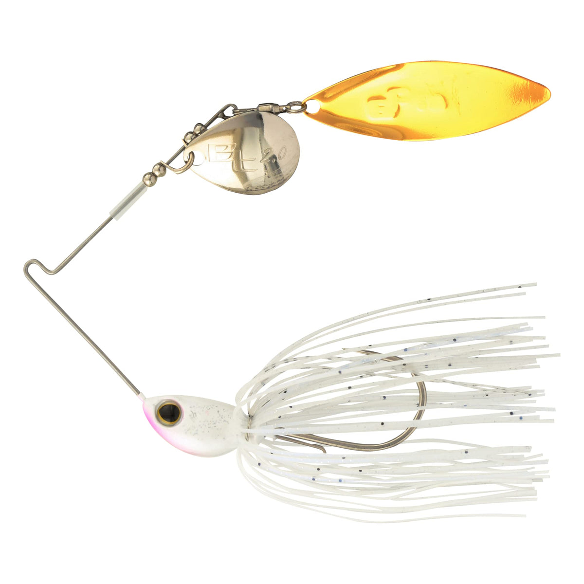 SHIMANO Swagy Strong TW spinnerbait white body shows balanced action for long casts.