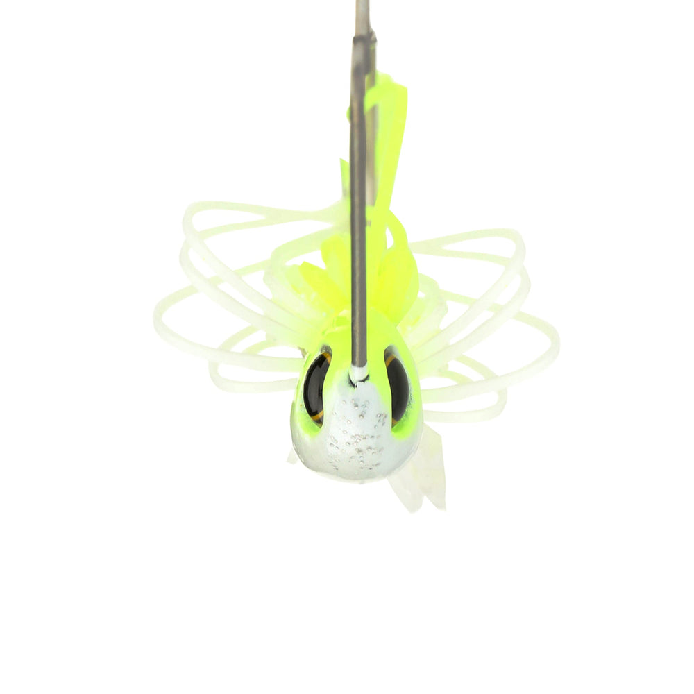 SHIMANO Swagy Strong TW spinnerbait, side view highlights chart white color for targeting.