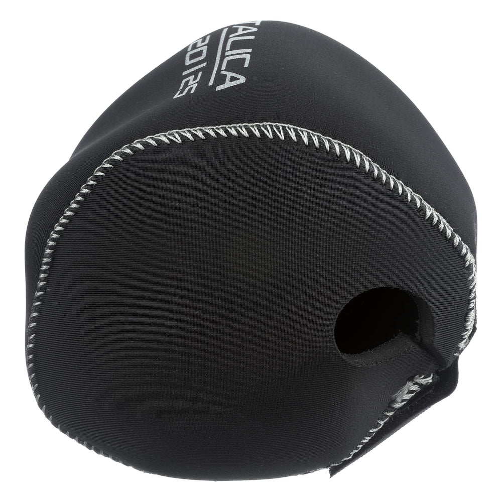 SHIMANO TALICA reel cover closeup shows soft neoprene texture.