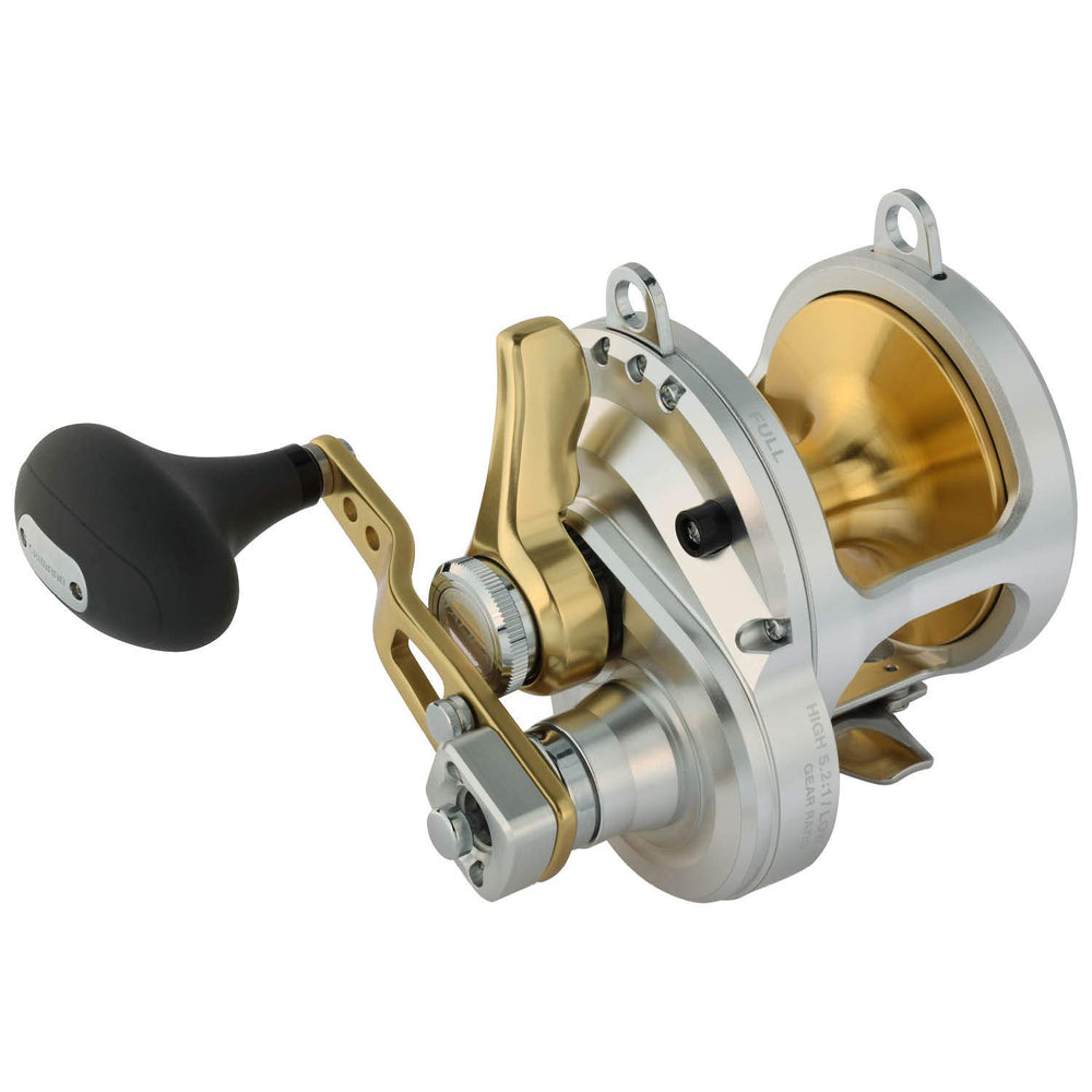 Shimano Talica TAC10 reel handle close-up showing smooth operation for long casts.