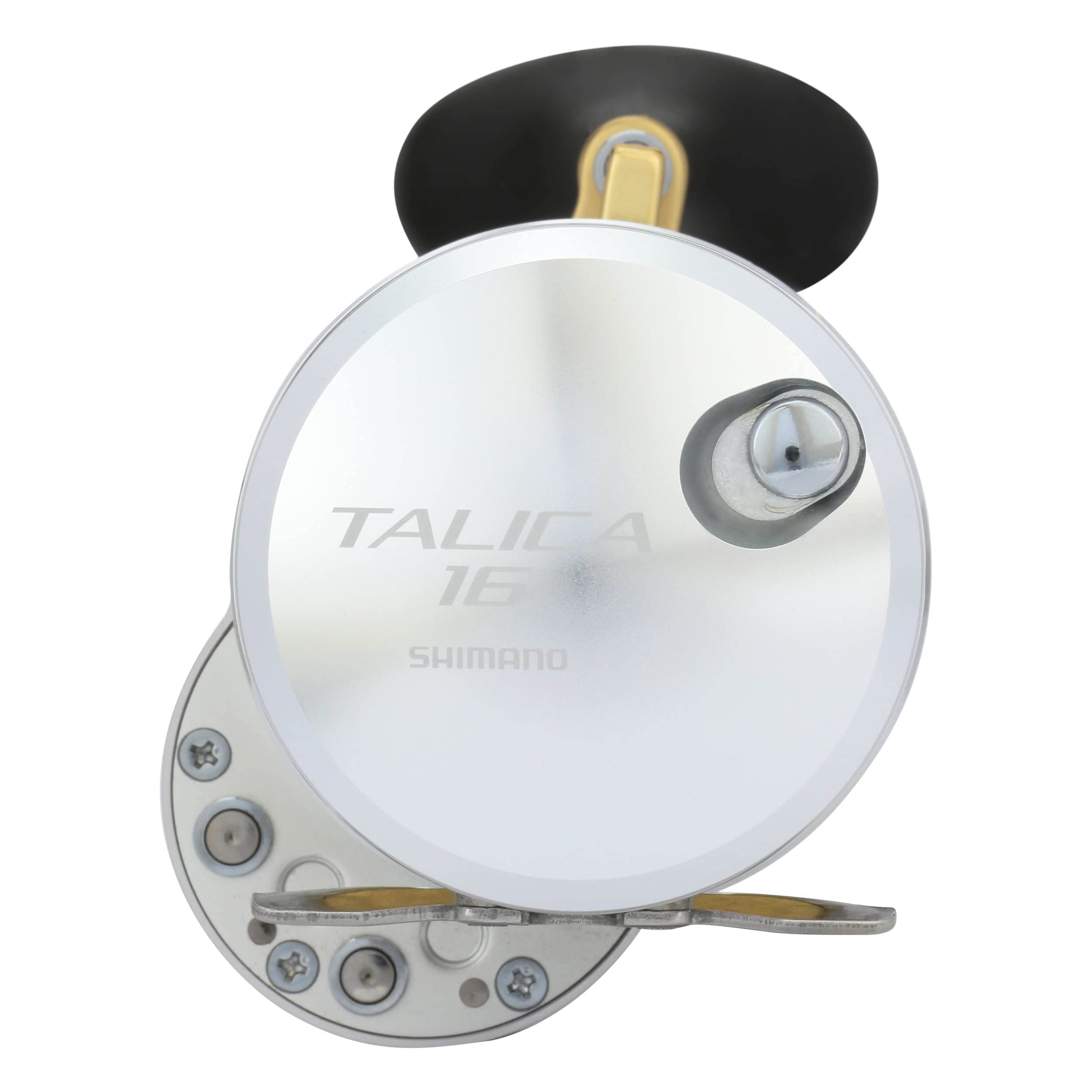 SHIMANO Talica TAC16 Right-Handed reel showcases ergonomic grip for single-handed operation.