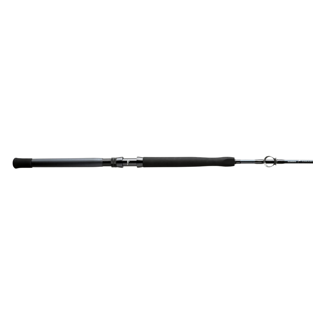 Shimano TALLUS CST 59 XXH TRL SLBU Blu rod top view with Fuji O Guides for smooth line flow.