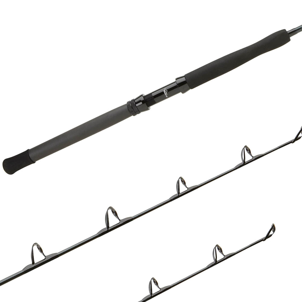 Shimano Tallus trolling rod front view with Fuji O Guides for smooth line flow