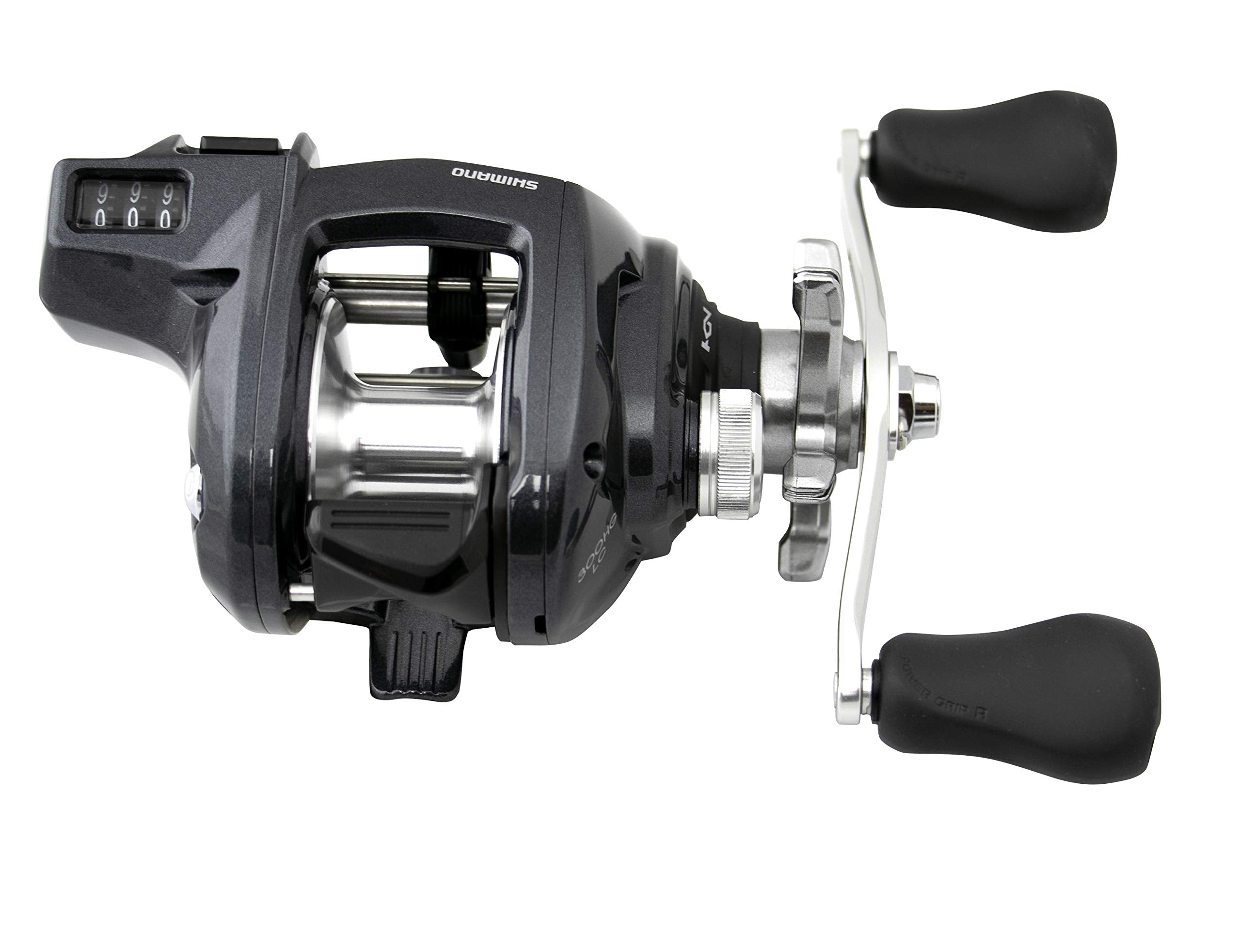 Shimano Tekota A 300-400 reel side view showing HAGANE Body