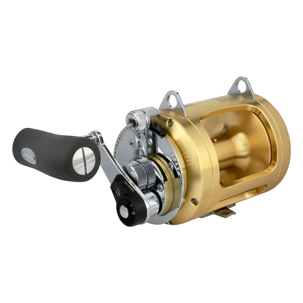 Shimano TIAGRA 50WA trolling 2 SPD front view showcases rugged durability for saltwater trolling.