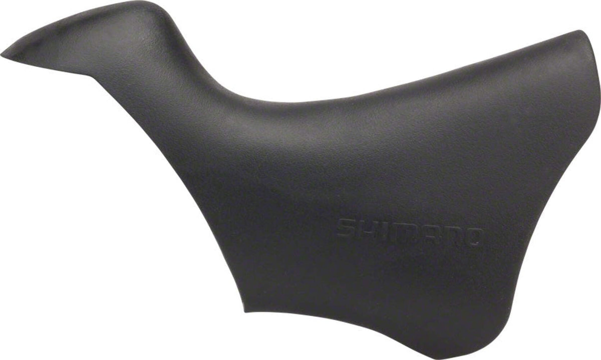 Shimano Tourney lever hoods, black front view, enhanced grip for precise control.