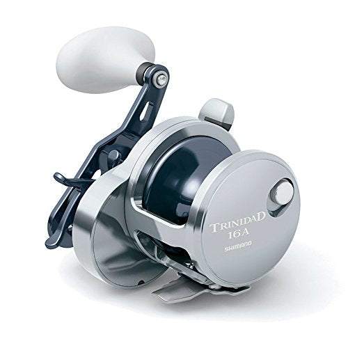 Shimano Trinidad TN14A reel side view emphasizing compact S-Compact body for easy handling
