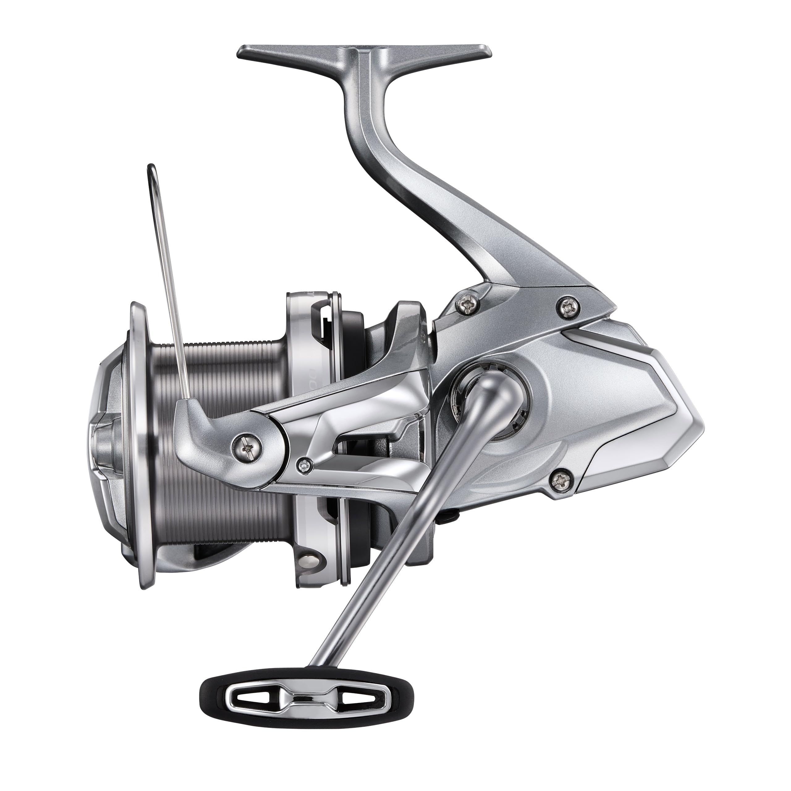 Shimano Ultegra 14000XS E reel side view with ergonomic handle design.