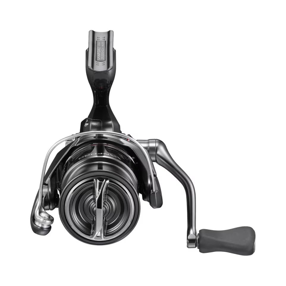 SHIMANO Vanford A VF4000XGA handle area shows confident cranking for precise lure placement.