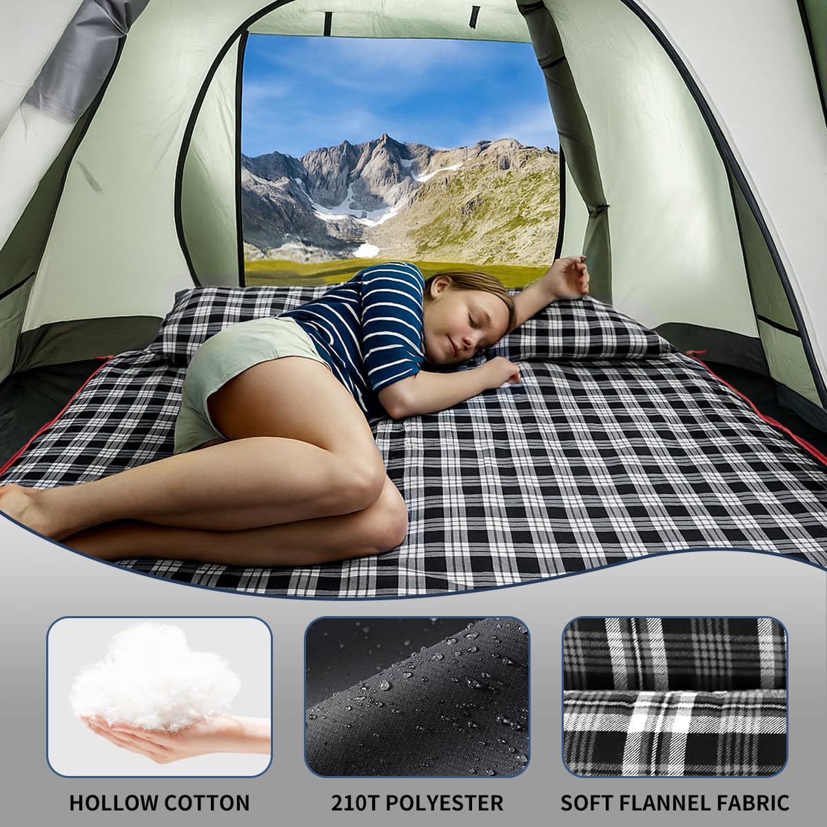ShinHye sleeping bag opens into a large blanket for shared comfort.