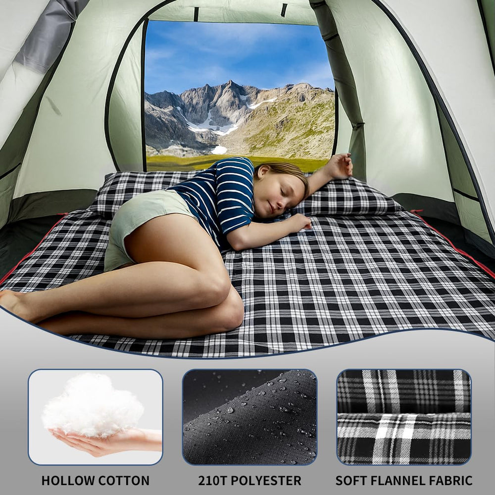 ShinHye sleeping bag opens into a large blanket for shared comfort.