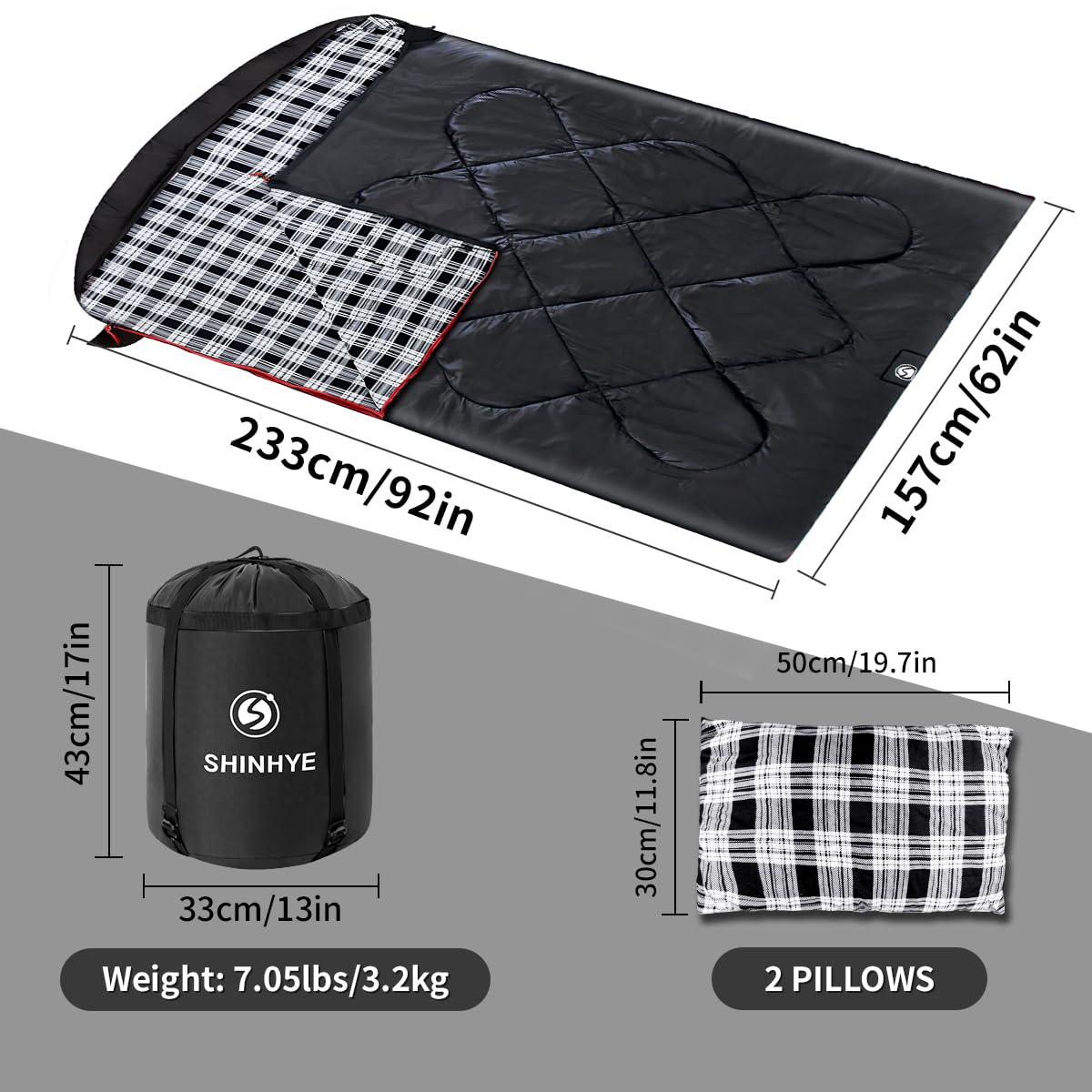 ShinHye XXL 92x62 sleeping bag demonstrates king-size space for two campers.