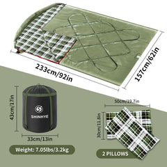 ShinHye double sleeping bag queen size 92x62 inches provides ample sleeping space.