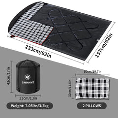 ShinHye XXL 92x62 sleeping bag demonstrates king-size space for two campers.