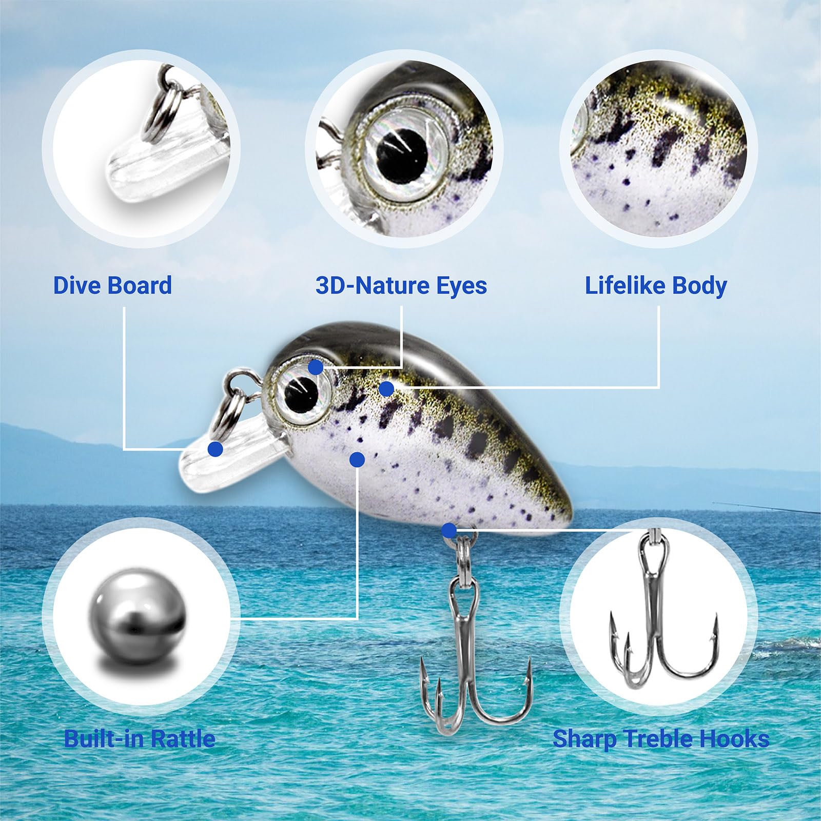 Three-direction sharp hooks on a red Shinetao crankbait