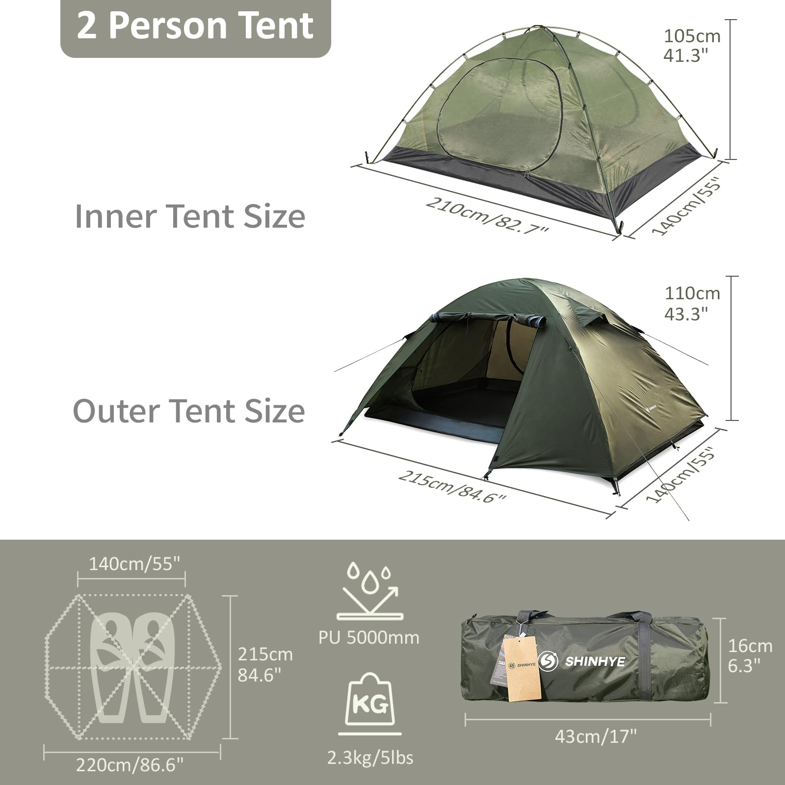 ShinHye backpacking tent green side-view shows compact profile.