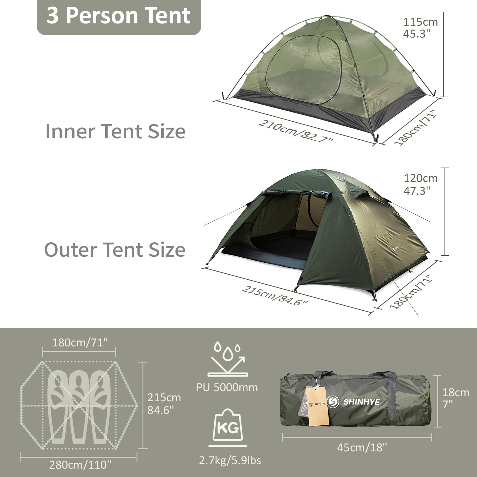 ShinHye backpacking tent rainfly detail highlights double-layer protection against heavy rain