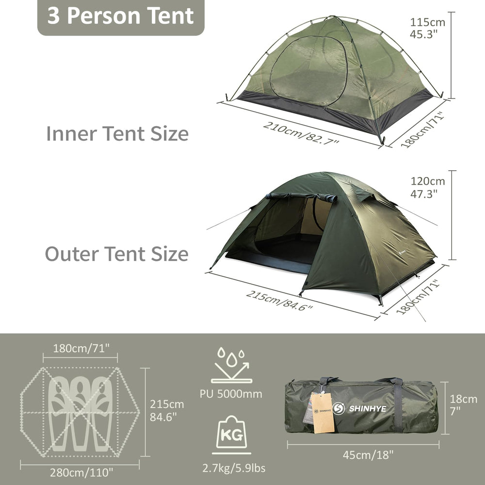 ShinHye backpacking tent rainfly detail highlights double-layer protection against heavy rain