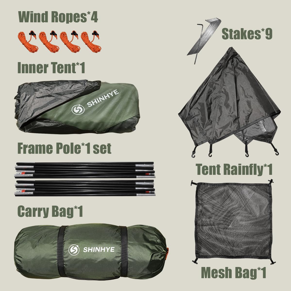 ShinHye backpacking tent includes a zippered carry bag for simple transport.