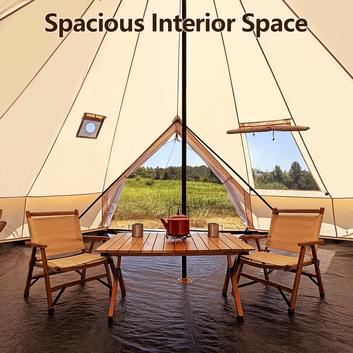 ShinHye Bell Yurt easy installation with central pole and stakes for quick setup.