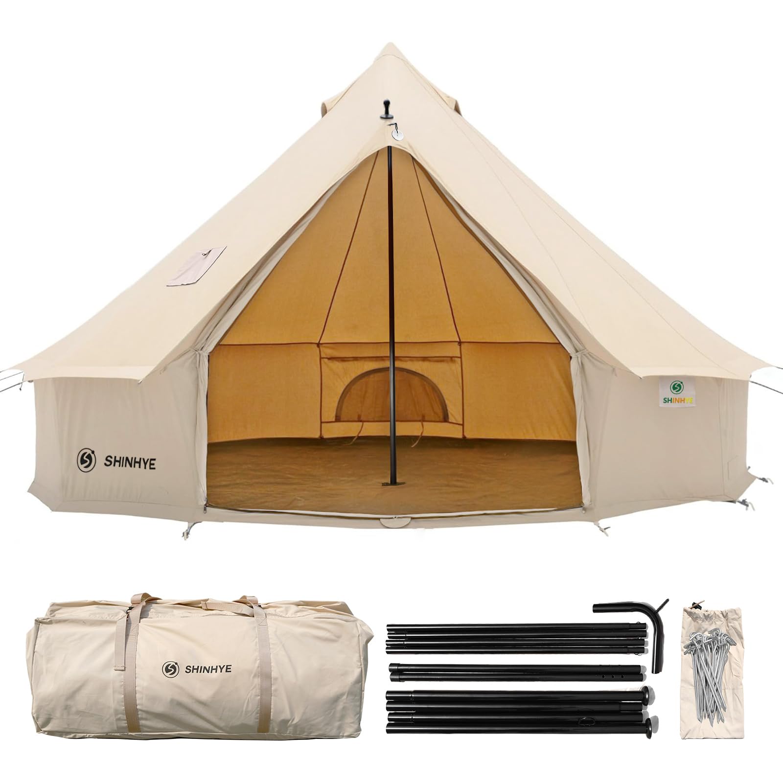 ShinHye canvas bell tent front view showing spacious 3m diameter for family camping