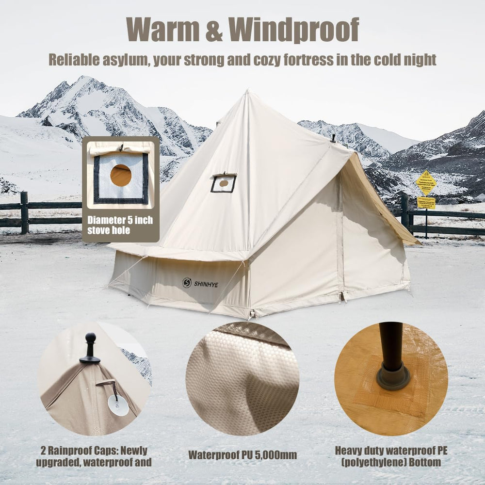 ShinHye canvas bell tent sewn-in groundsheet keeps interiors dry