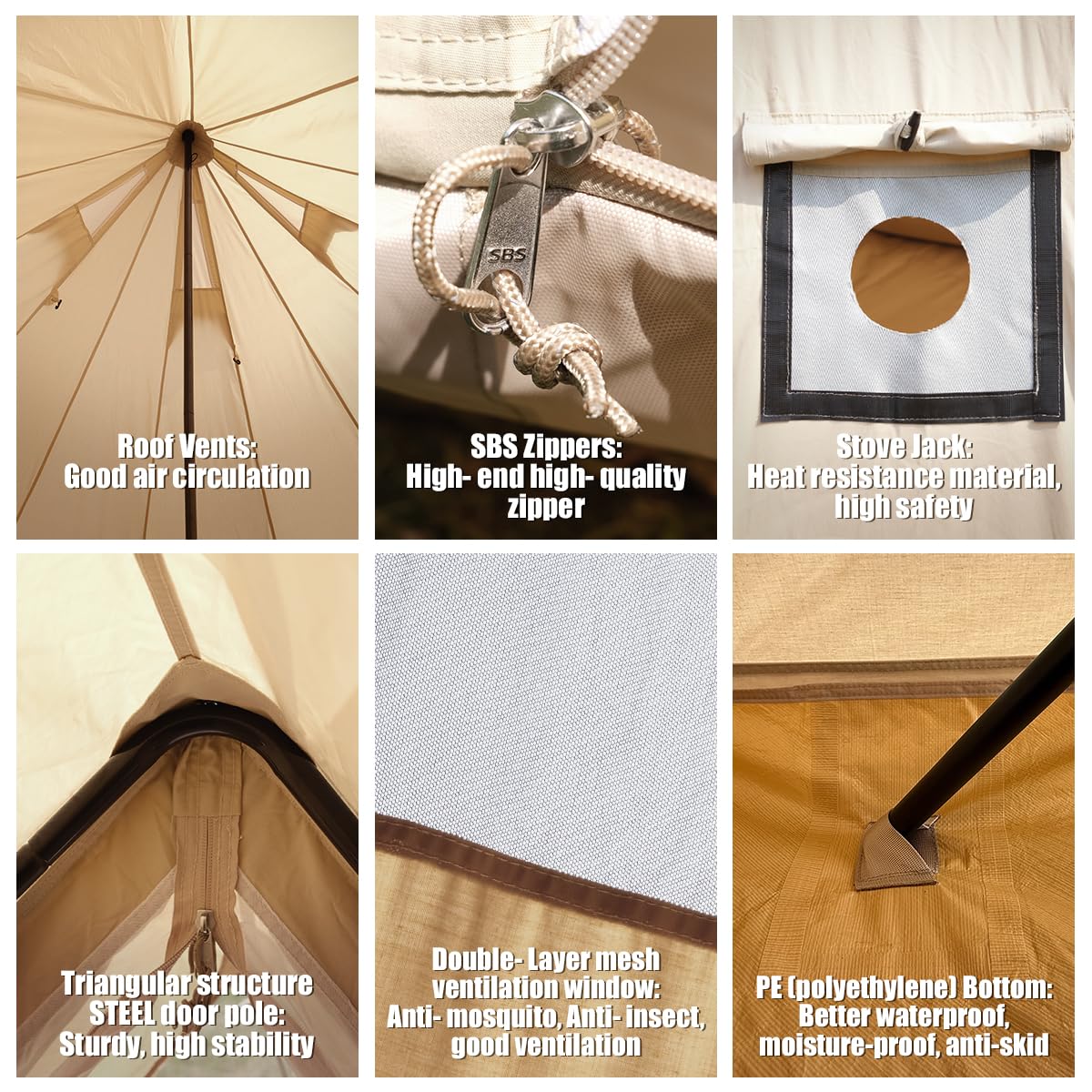 ShinHye canvas bell tent roof vent detail improves airflow on warm nights