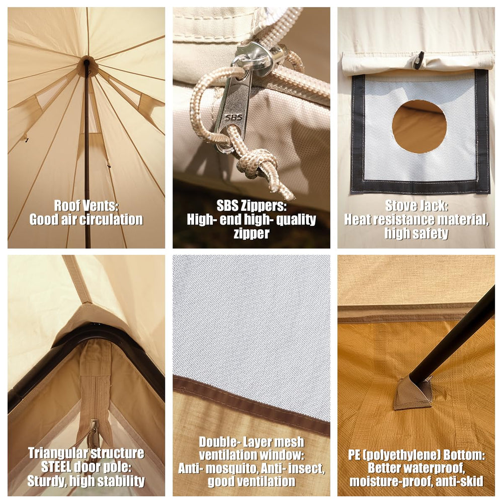 ShinHye canvas bell tent roof vent detail improves airflow on warm nights