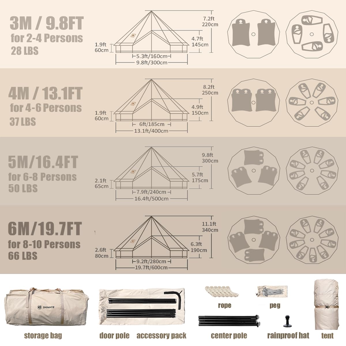 ShinHye canvas bell tent side view with stove jack for on-site cooking outdoors
