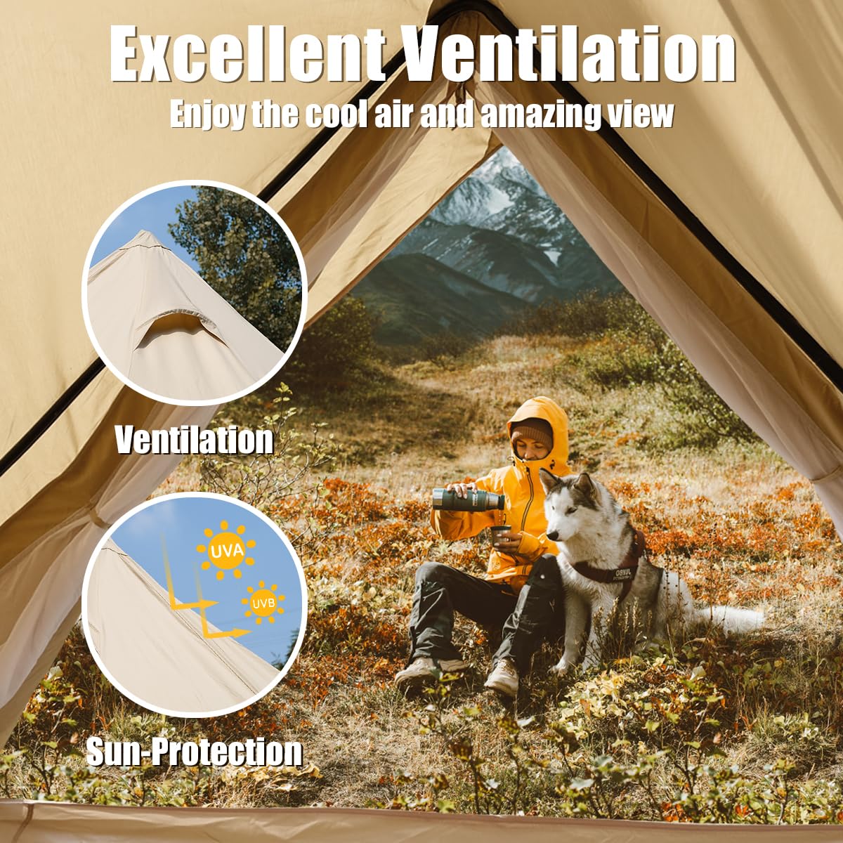 ShinHye canvas bell tent windows with mesh for ventilation and bug protection