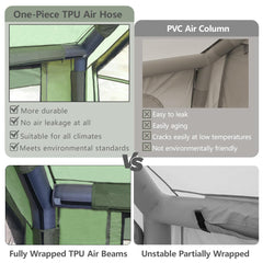 ShinHye inflatable tent army-green fabric highlights waterproof performance for rainy camping nights.