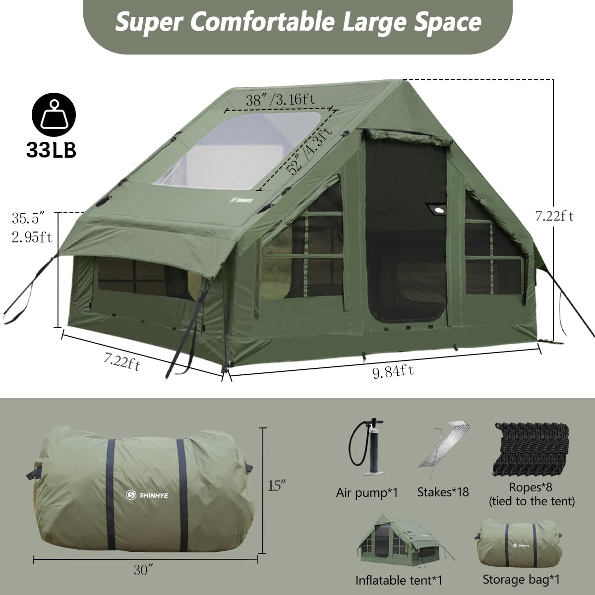 ShinHye inflatable tent shows family-layout suitable for 4-6 campers with room to move.