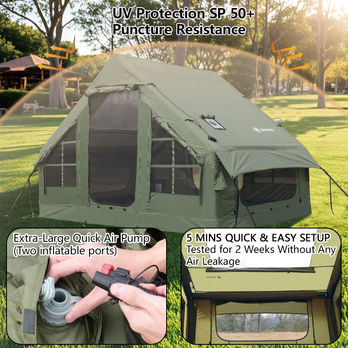 ShinHye inflatable tent hand pump included enables fast inflation on site.
