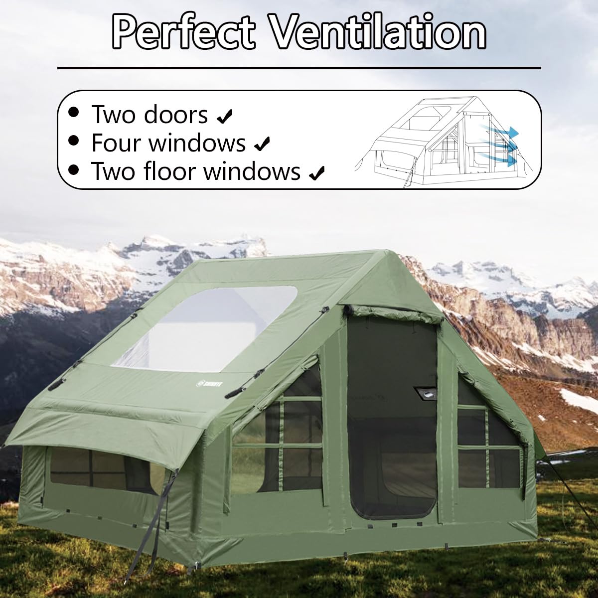 ShinHye inflatable tent PU5000mm waterproof rating supports outdoor weather resistance.