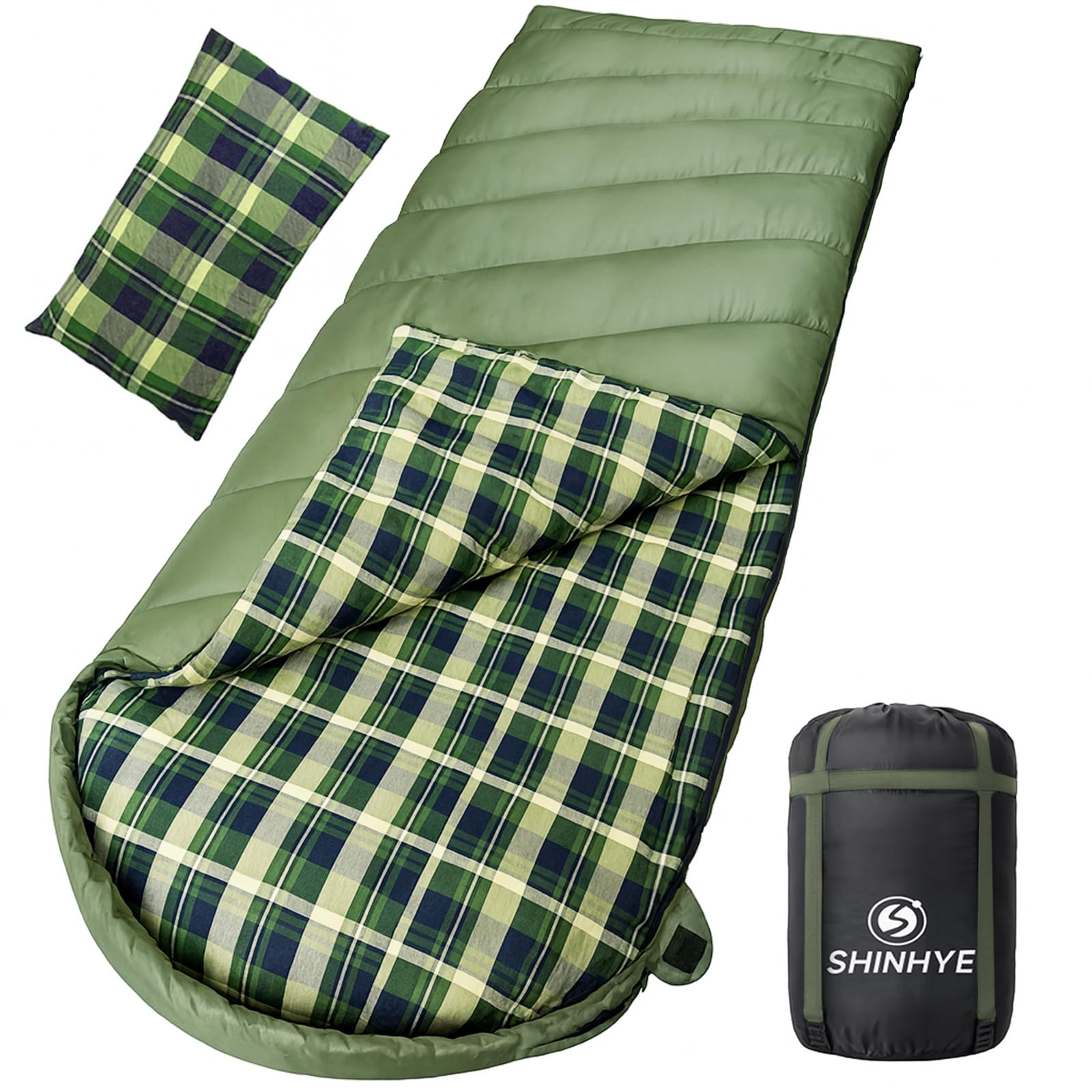 ShinHye sleeping bag green outer view showing roomy space for tall adults