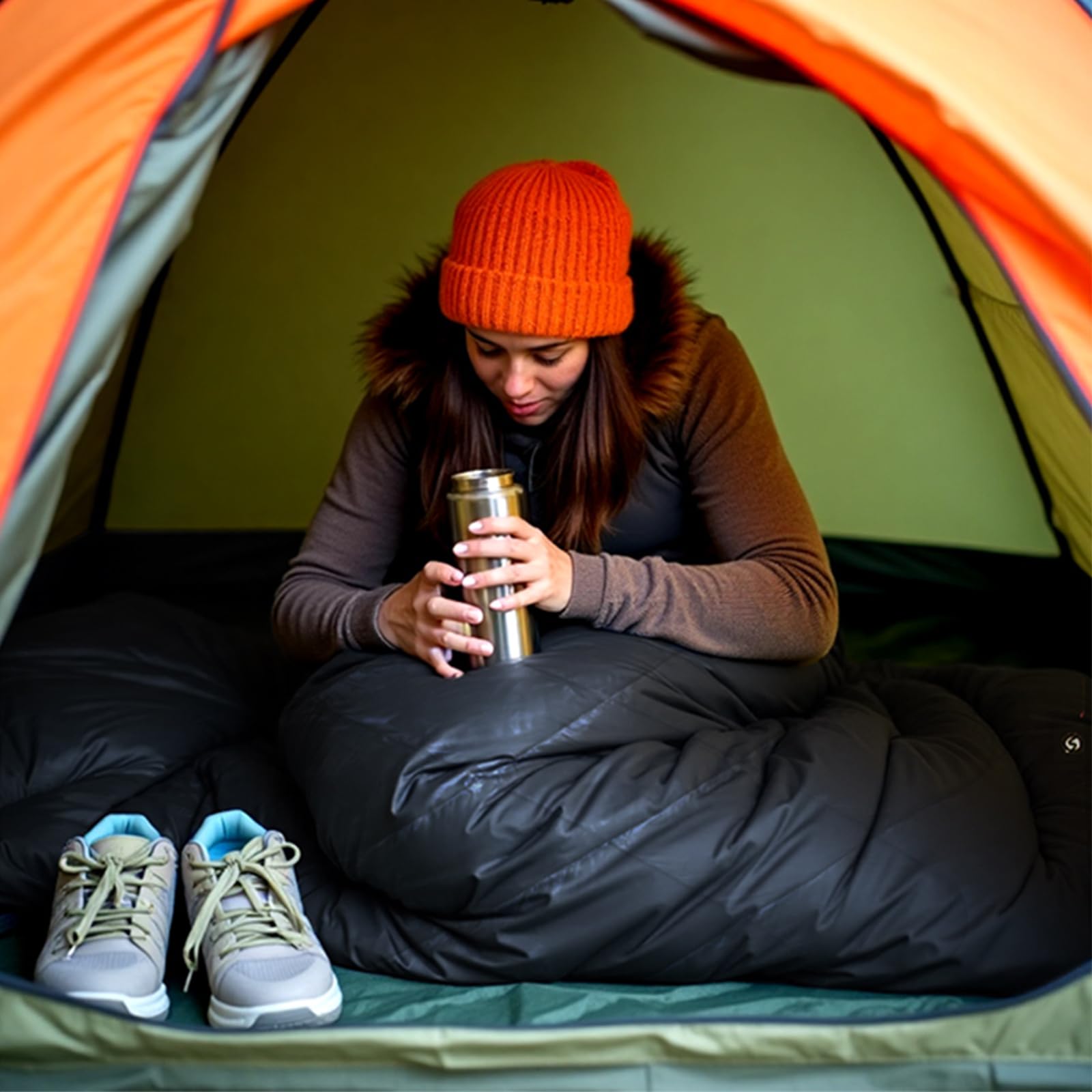 ShinHye sleeping bag used as blanket or coat; versatile outdoor use