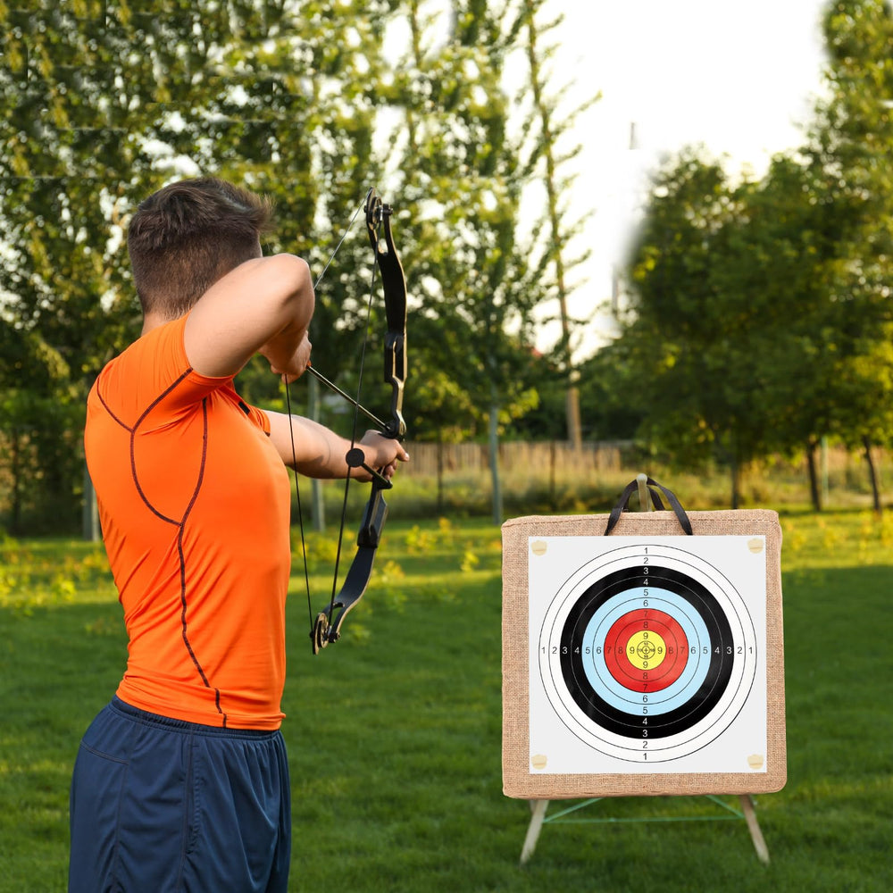 ShinyRelief portable straw target with handle for easy outdoor transport