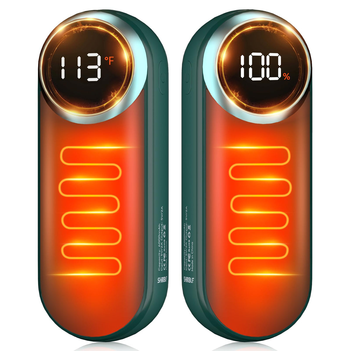Shirble rechargeable hand warmers two-pack front view showcasing compact warmth.