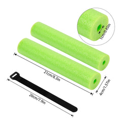 Close-up of PVC green fishing rod float showing dimensions 7.87 x 1.57 inches