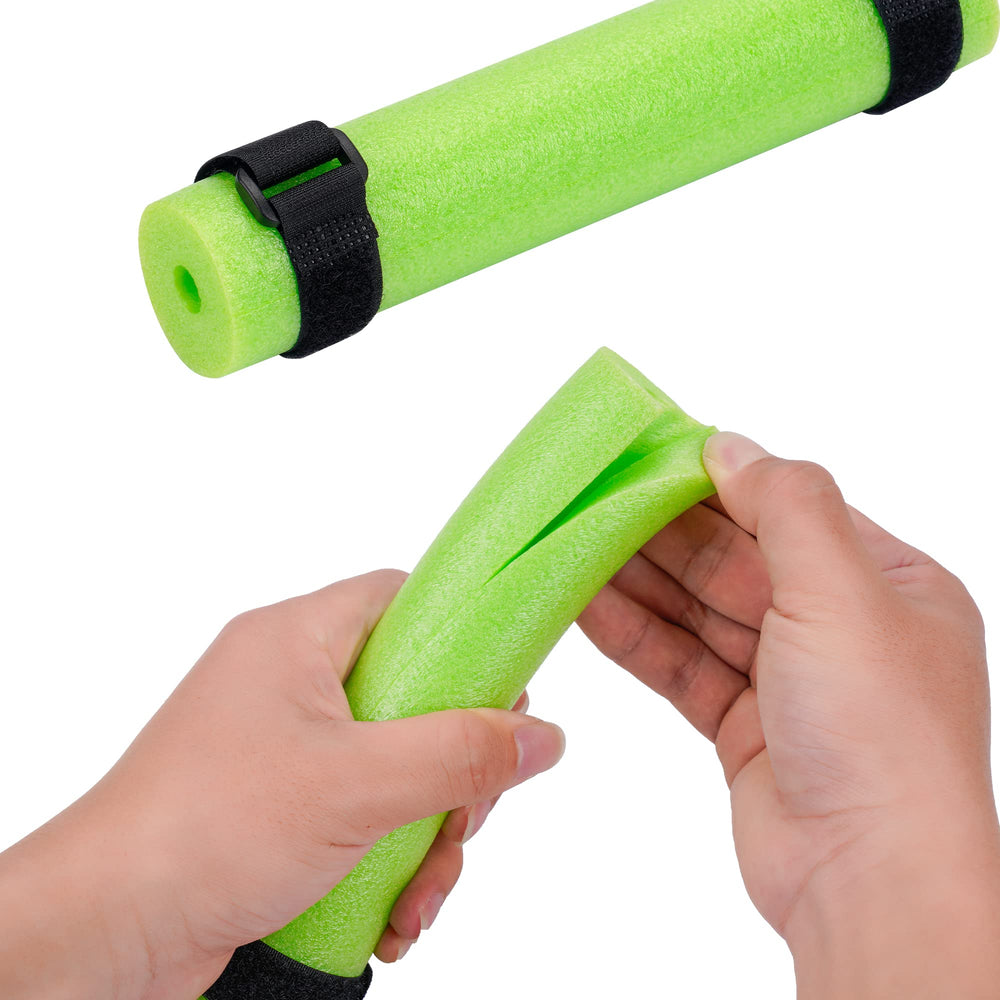 Six green fishing rod floats with 12 black magic ties arranged together