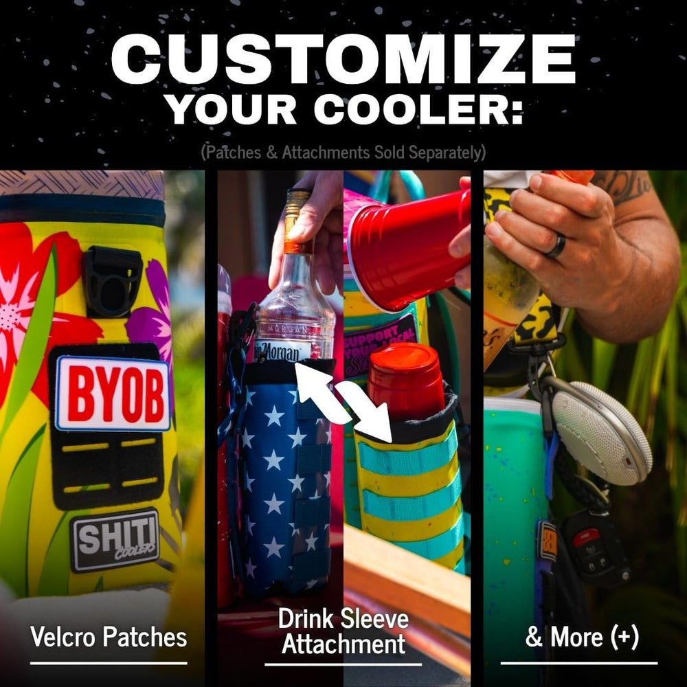 SHITI The Patriot travel-ready cooler with shoulder straps for hands-free transport.