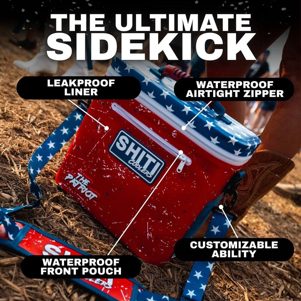SHITI Patriot cooler MOLLE attachments show customizable style and extra storage.